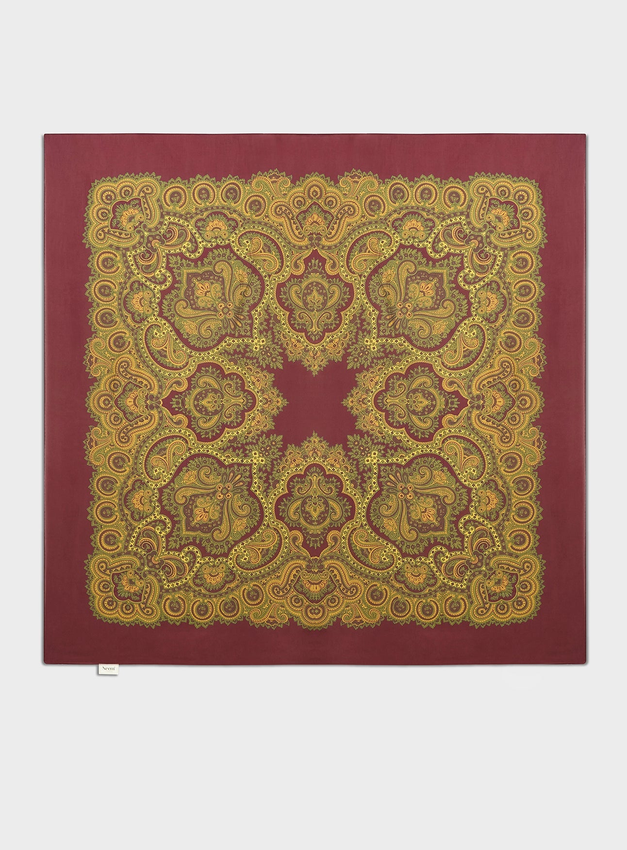 Burgundy and mustard tencel paisley scarf