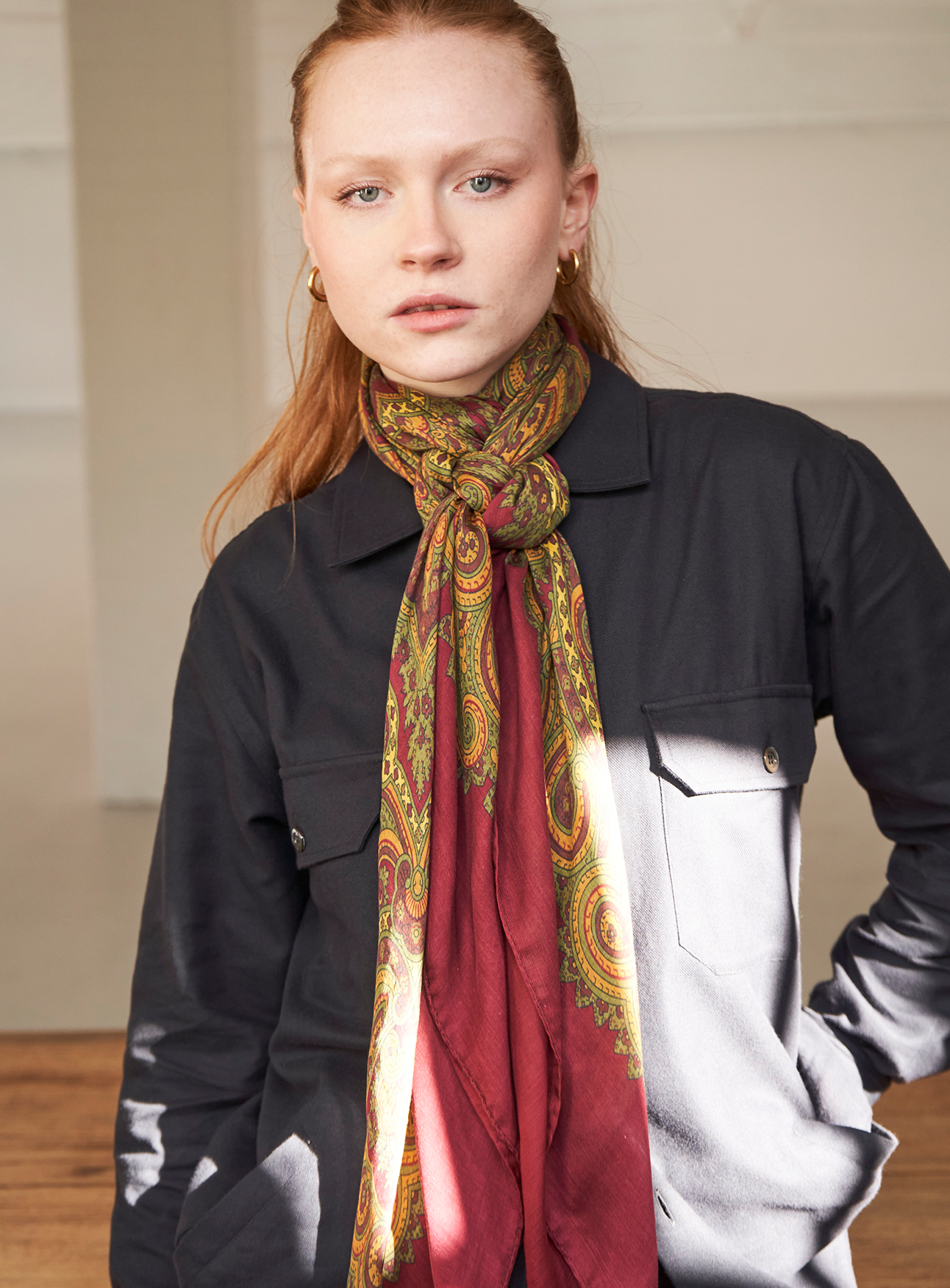 Louche style tencel scarf burgundy