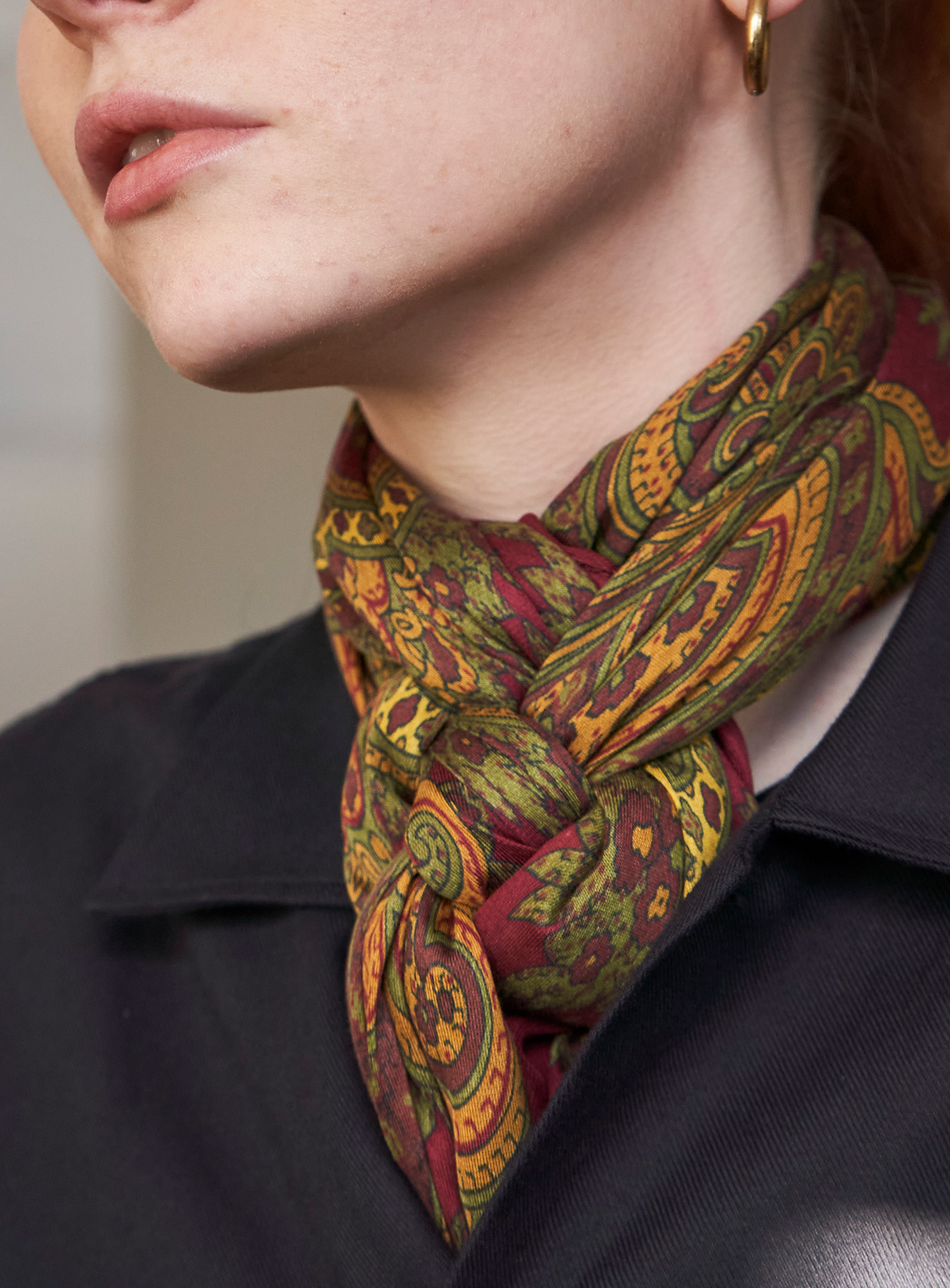 Italian style paisley burgundy and mustard scarf for women