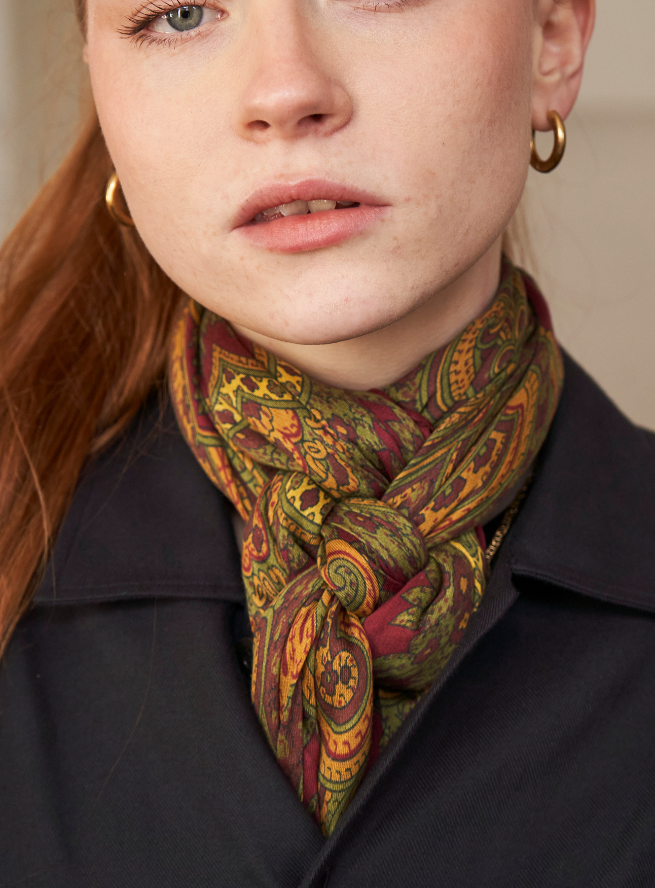 Italian styled scarf made from tencel in burgundy and mustard