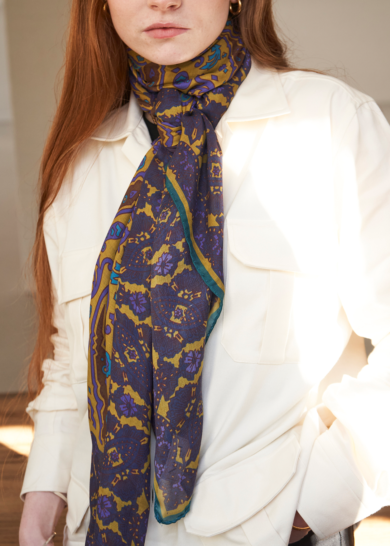 Tencel paisley scarf in purple and gold for women