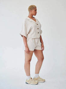  Ethically Made Beige Linen Lounge Co-ord Short Set