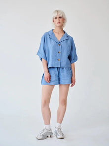  Cornflower Blue Linen Shorts and Shirt Set