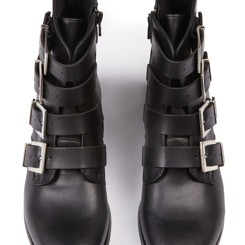 Women's 4 Strap Biker Boots - Black