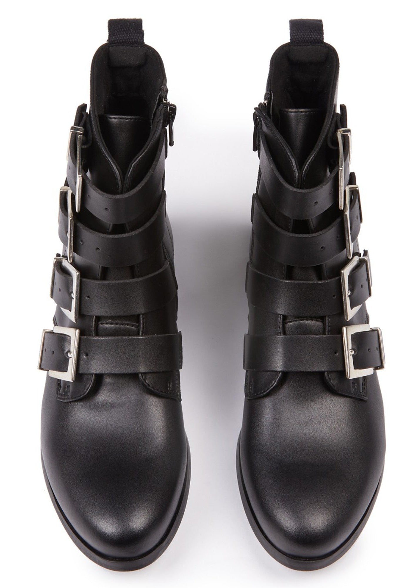 Women's 4 Strap Biker Boots - Black