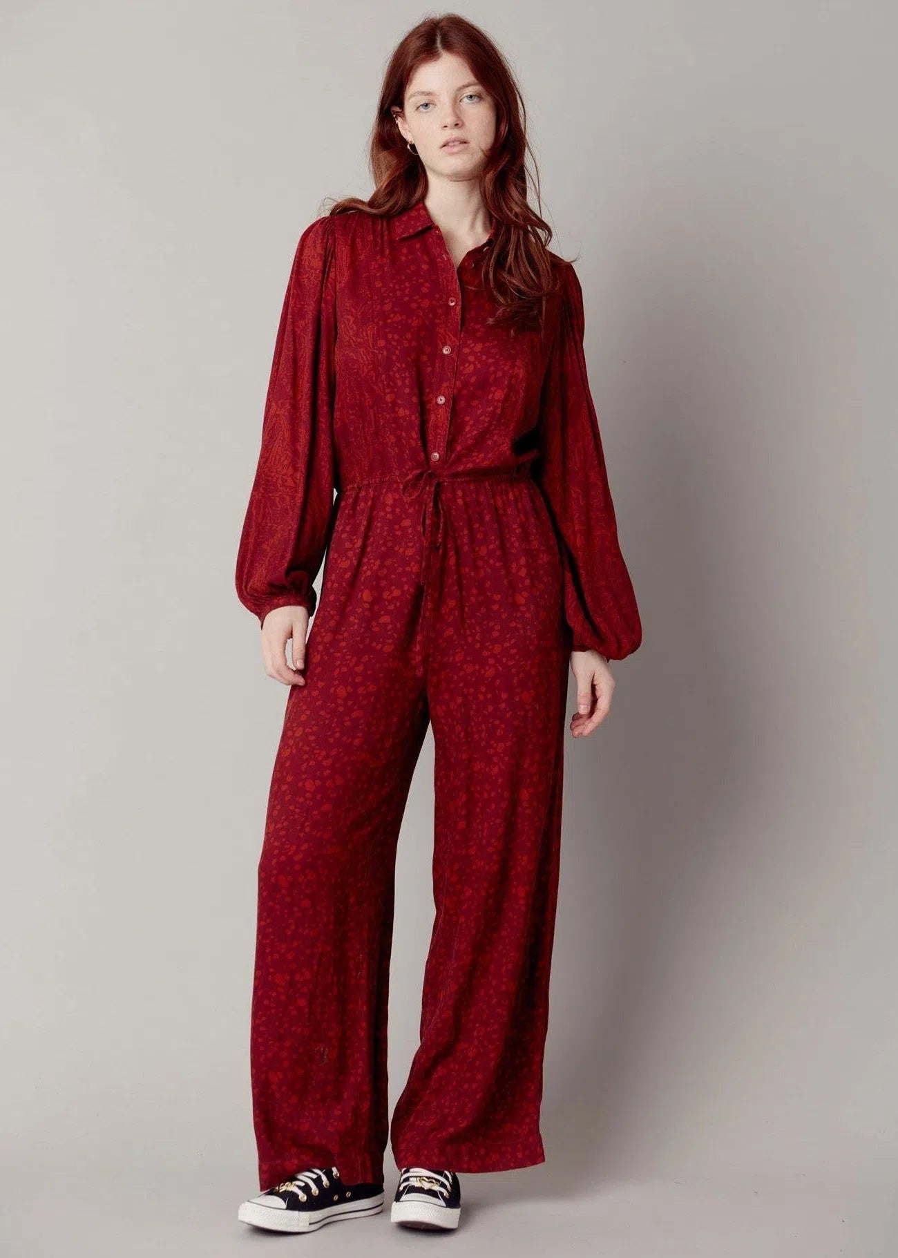 AVA - Rayon Jumpsuit Wine Red