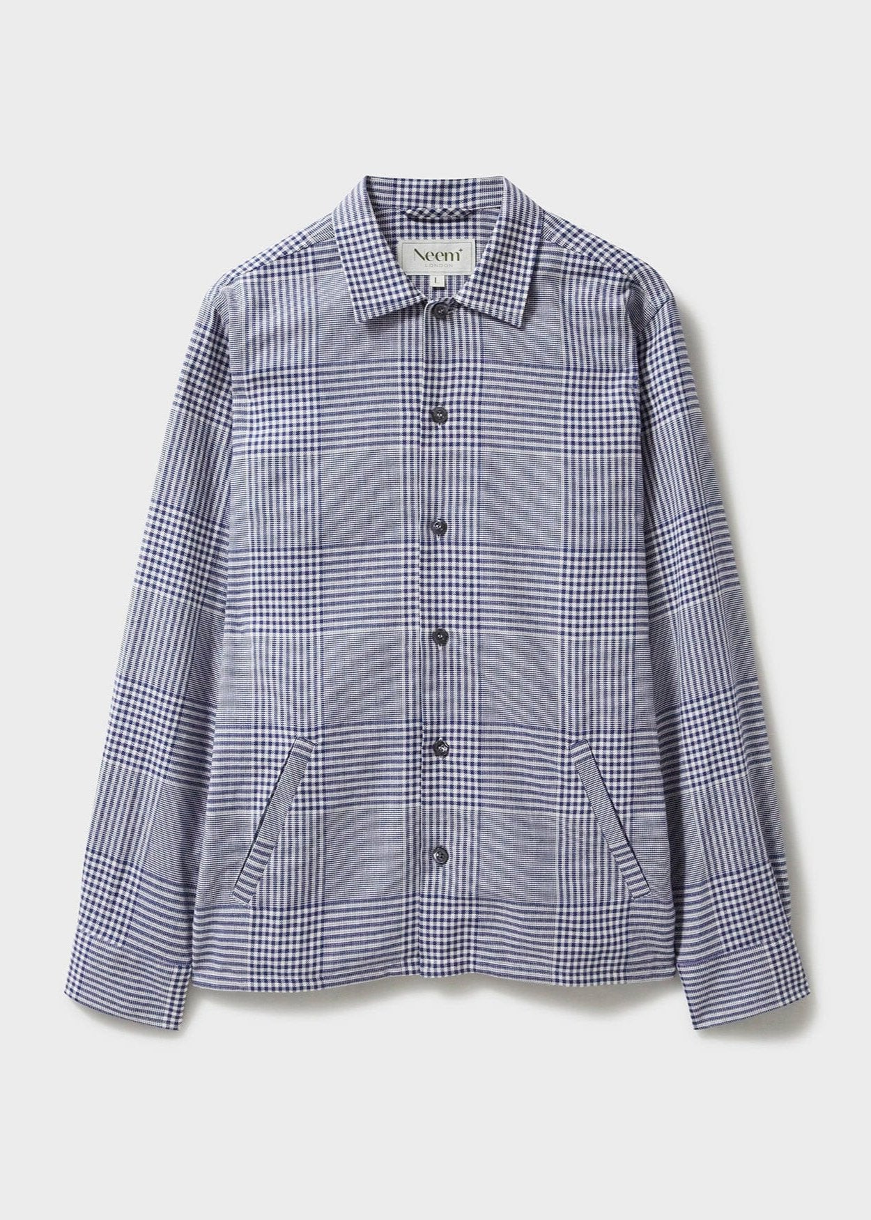 100% Recycled Cotton Navy Prince of Wales Neem St James Overshirt