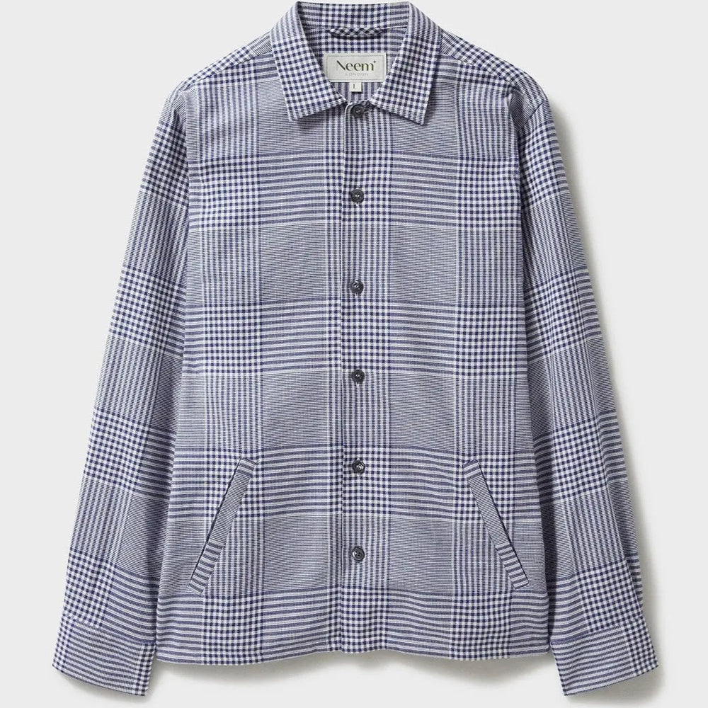 100% Recycled Cotton Navy Prince of Wales Neem St James Overshirt