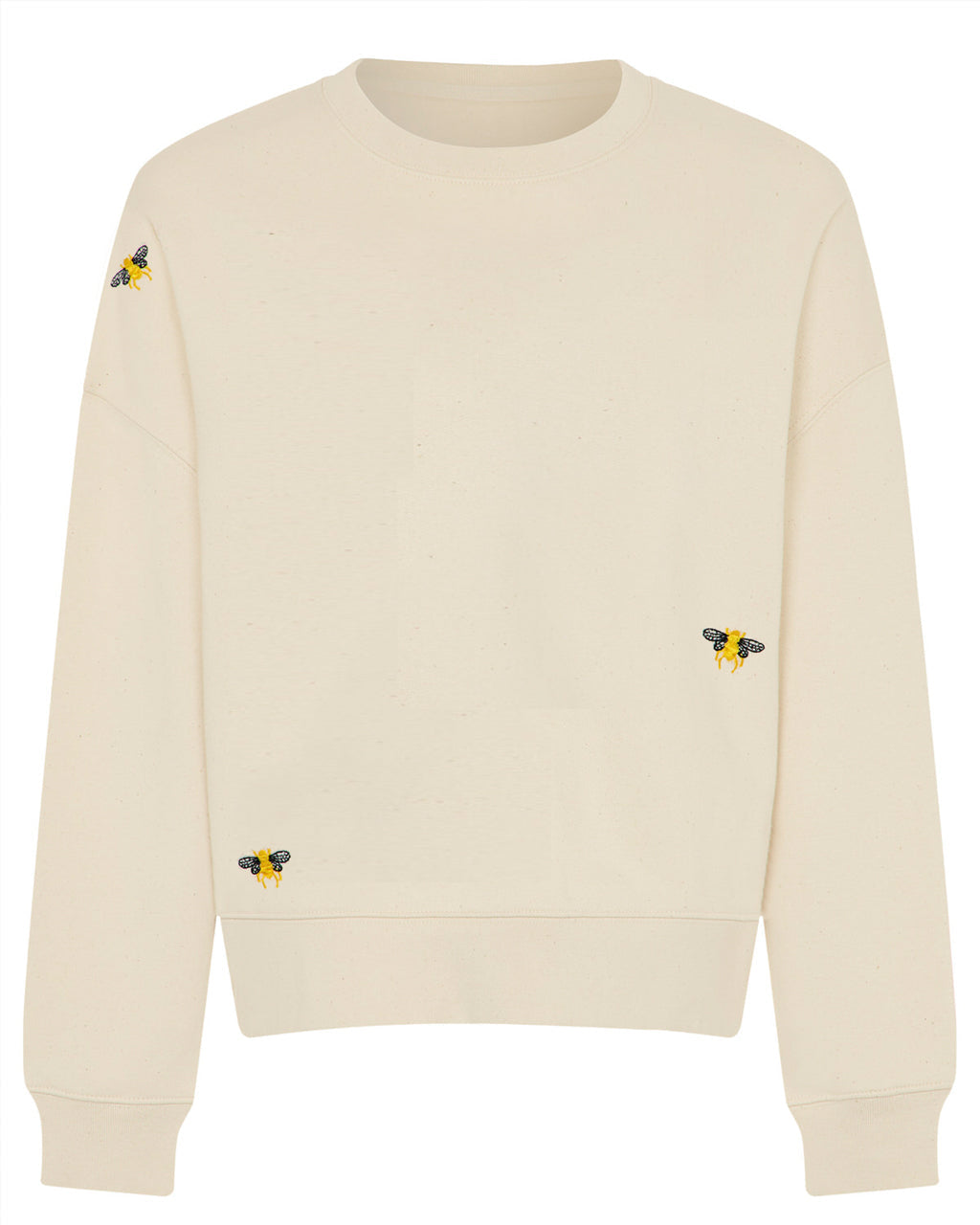 a girl wearing a sweatshirt with bees