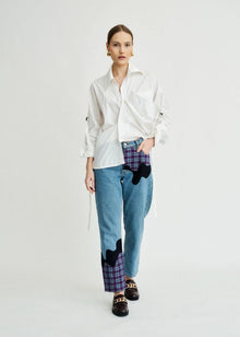  Bobby Melt Plaid High Waisted Organic Mom Fit Patchwork Jeans