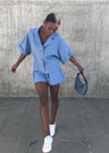 Cornflower Blue Linen Shorts and Shirt Set