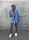 Cornflower Blue Linen Shorts and Shirt Set