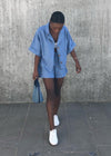 Cornflower Blue Linen Shorts and Shirt Set