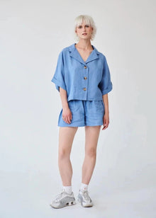  Cornflower Blue Linen Shorts and Shirt Set