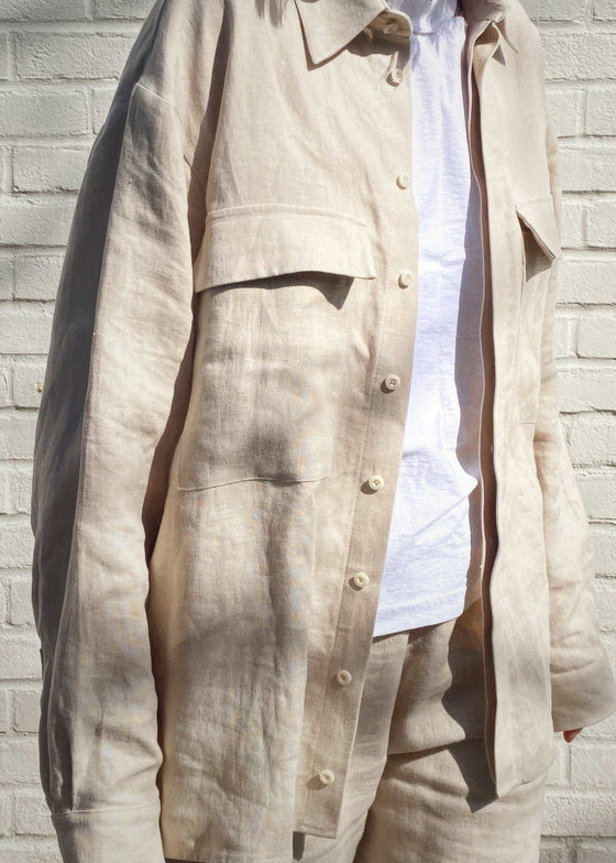 Cream Linen Utility Shirt