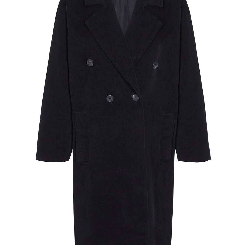 Women's Double Breasted Vegan Wool Coat - Black