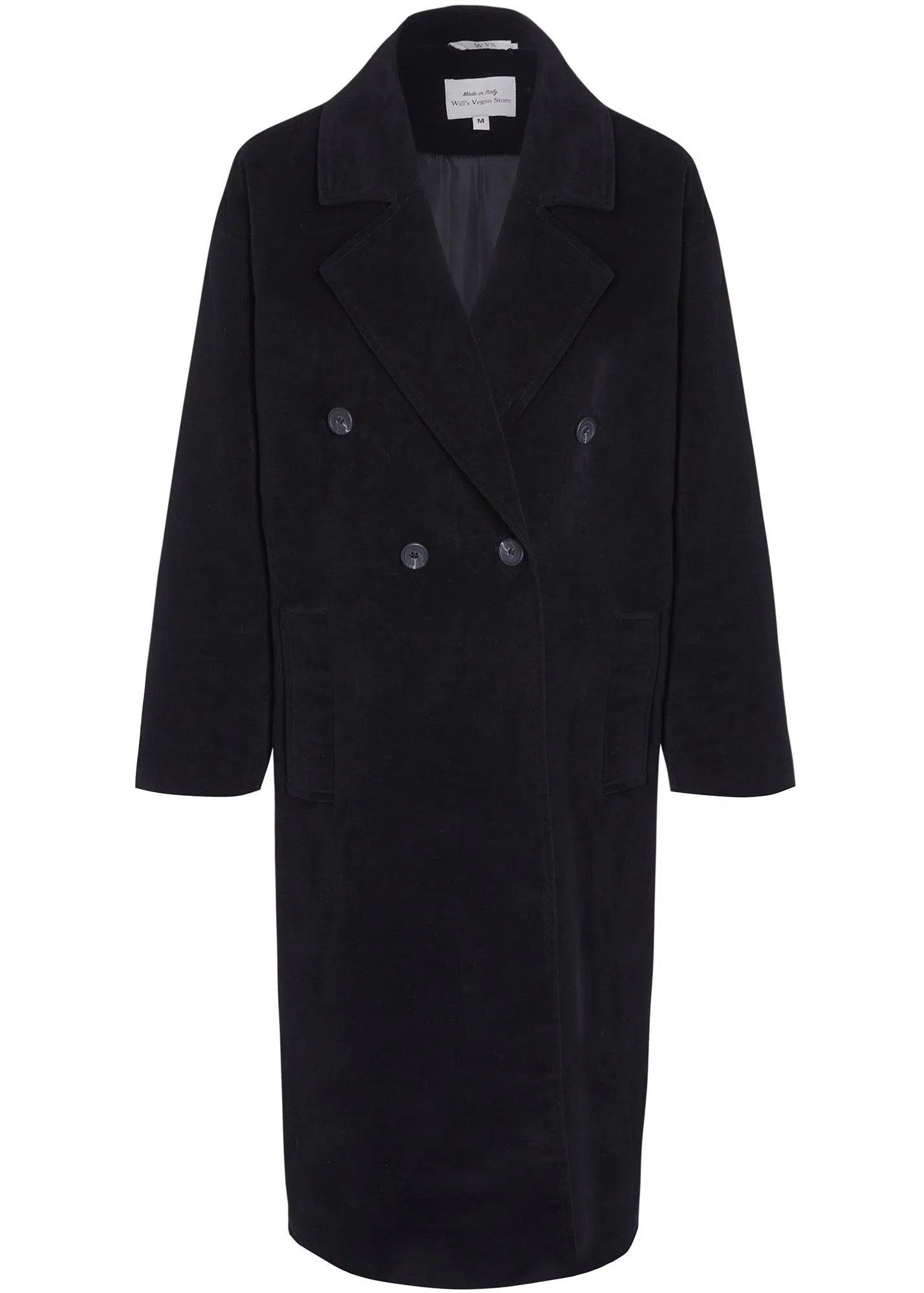 Women's Double Breasted Vegan Wool Coat - Black