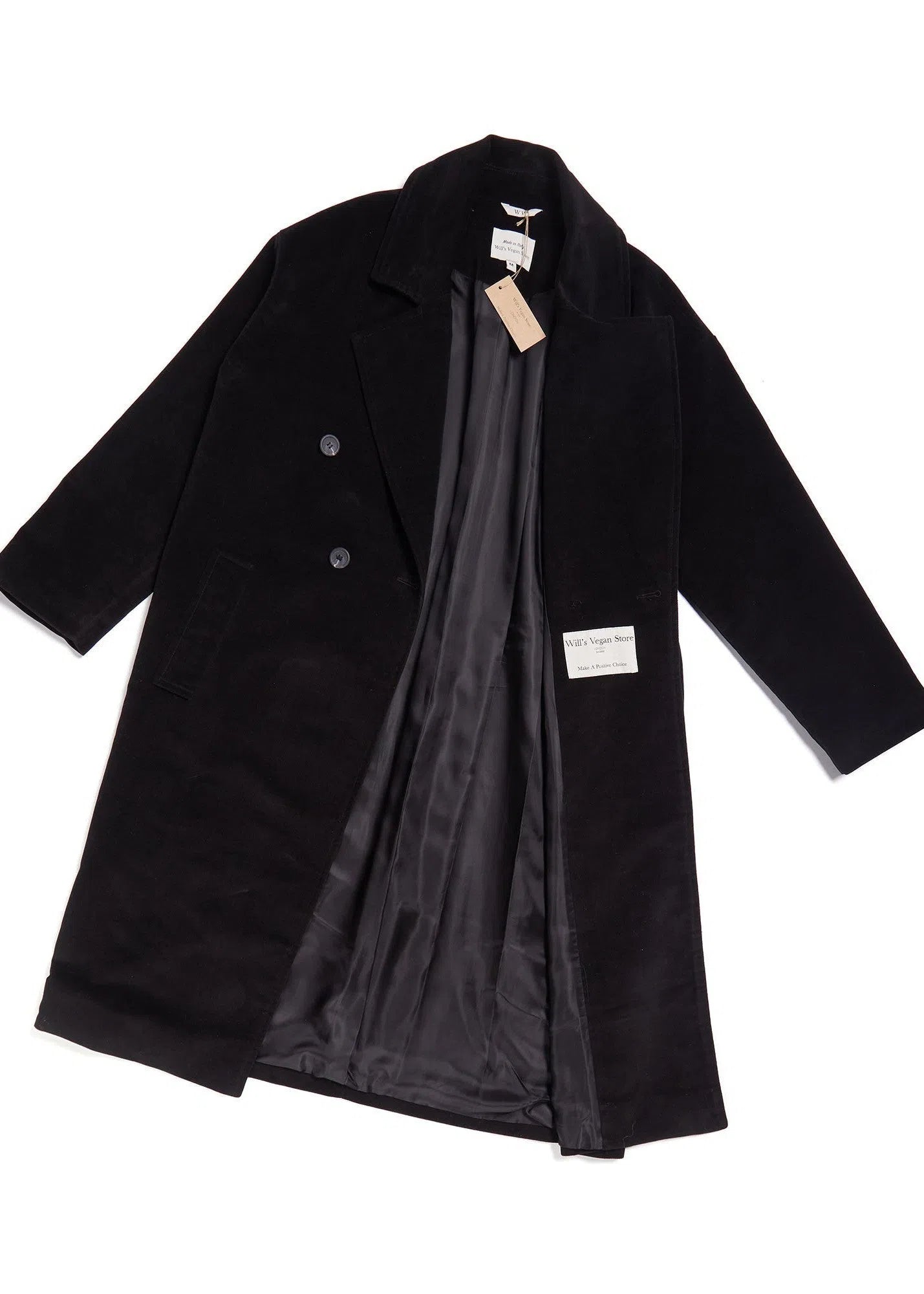 Women's Double Breasted Vegan Wool Coat - Black