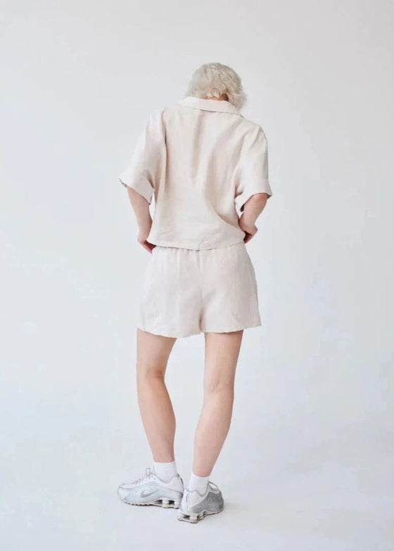 Ethically Made Beige Linen Lounge Co-ord Short Set