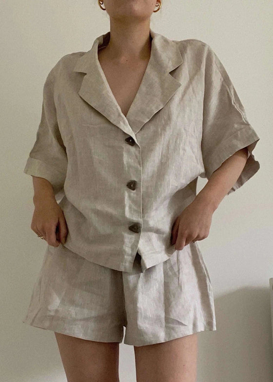 Ethically Made Beige Linen Lounge Co-ord Short Set