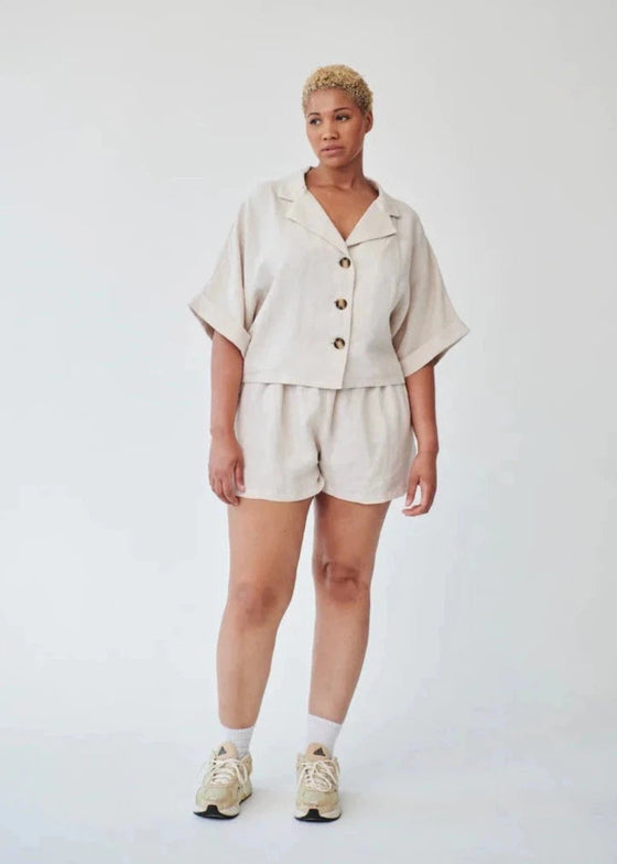 Ethically Made Beige Linen Lounge Co-ord Short Set