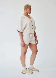  Ethically Made Beige Linen Lounge Co-ord Short Set