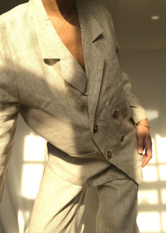 Ethically Made Beige Linen Suit Plain