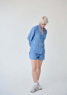  Ethically Made Blue Linen Suit With Shorts