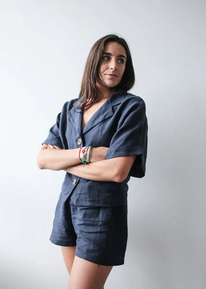 
                  
                    Ethically Made Navy Linen Lounge Co-ord Short Set
                  
                