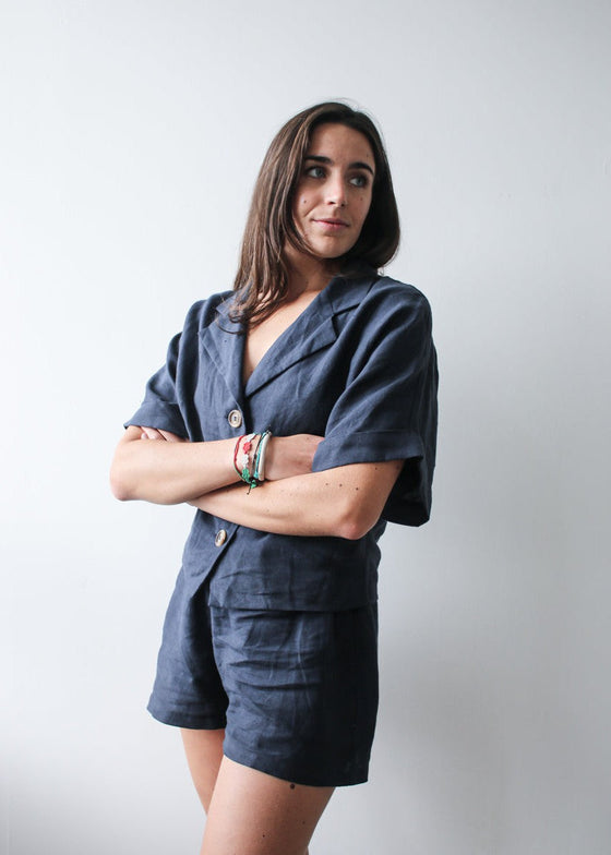 Ethically Made Navy Linen Lounge Co-ord Short Set