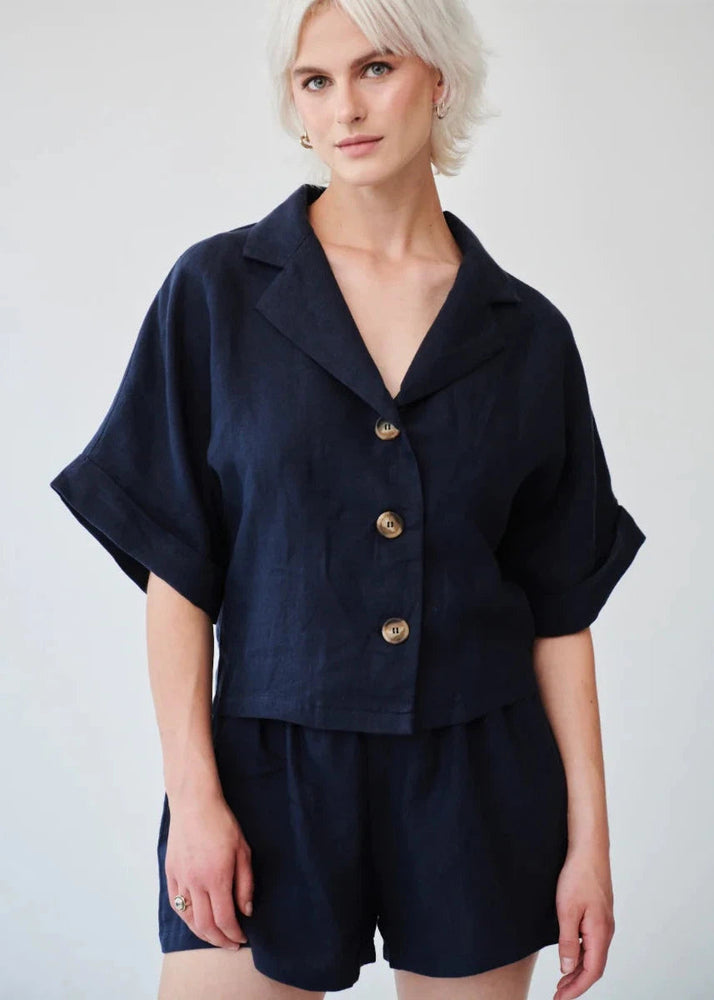 
                  
                    Ethically Made Navy Linen Lounge Co-ord Short Set
                  
                