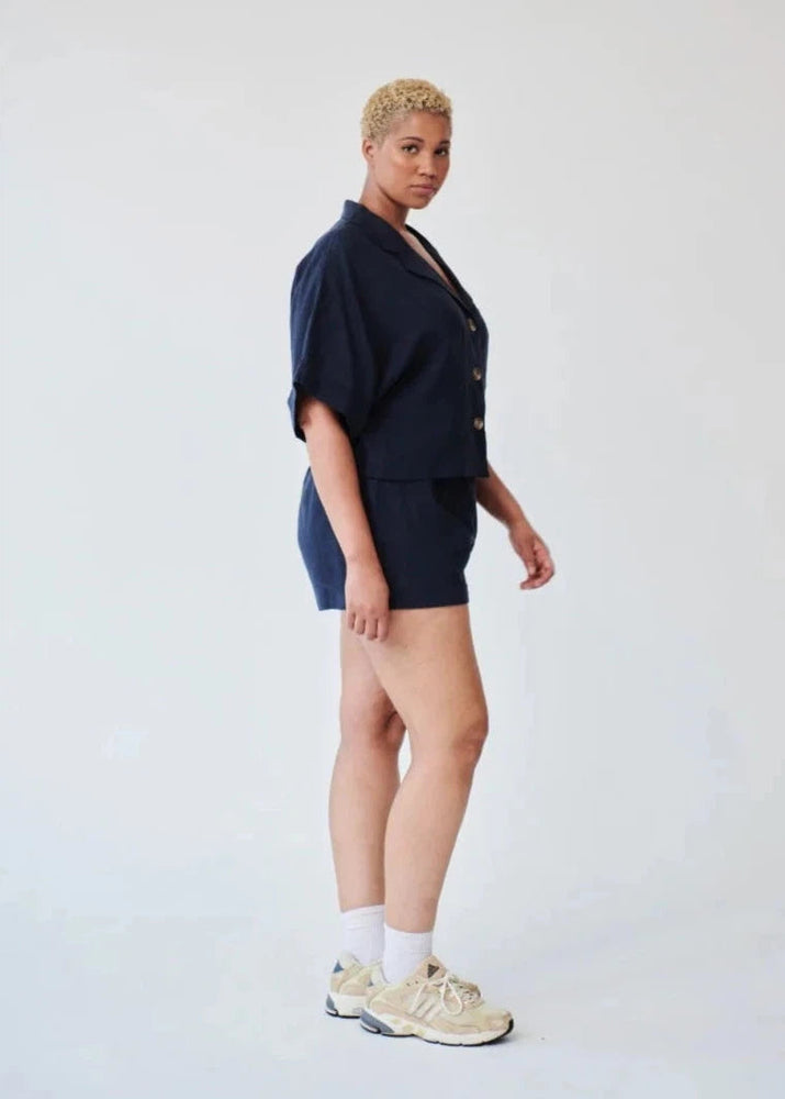 
                  
                    Ethically Made Navy Linen Lounge Co-ord Short Set
                  
                