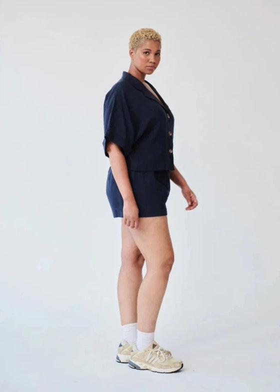 Ethically Made Navy Linen Lounge Co-ord Short Set