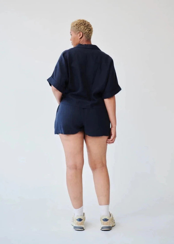 
                  
                    Ethically Made Navy Linen Lounge Co-ord Short Set
                  
                