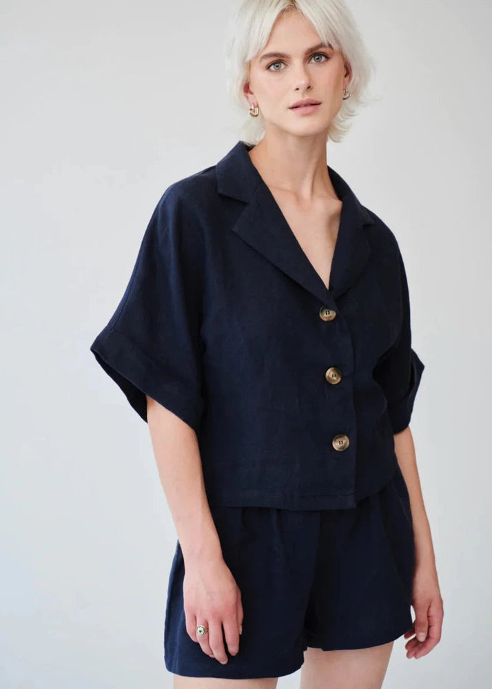 
                  
                    Ethically Made Navy Linen Lounge Co-ord Short Set
                  
                