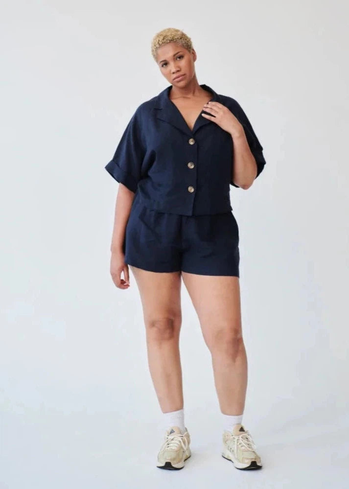 
                  
                    Ethically Made Navy Linen Lounge Co-ord Short Set
                  
                