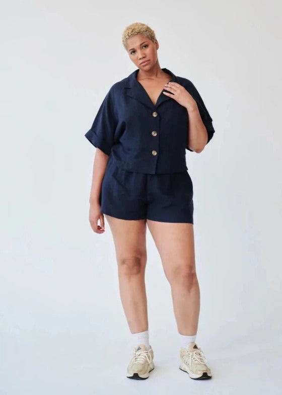 Ethically Made Navy Linen Lounge Co-ord Short Set