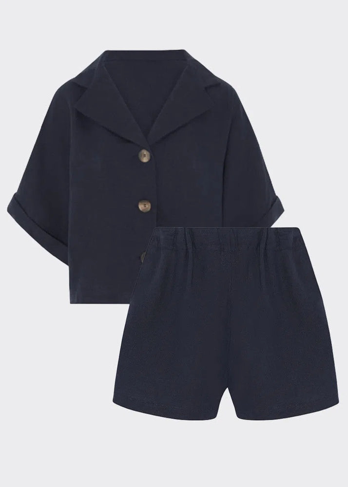 
                  
                    Ethically Made Navy Linen Lounge Co-ord Short Set
                  
                