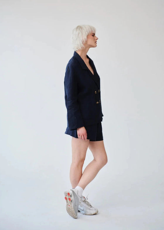 Ethically Made Navy Linen Suit With Shorts