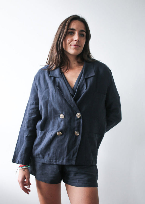 Ethically Made Navy Linen Suit With Shorts