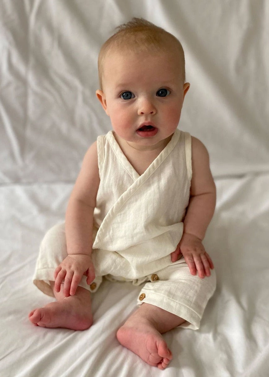 Evan Organic Cotton Baby Romper - Ecru