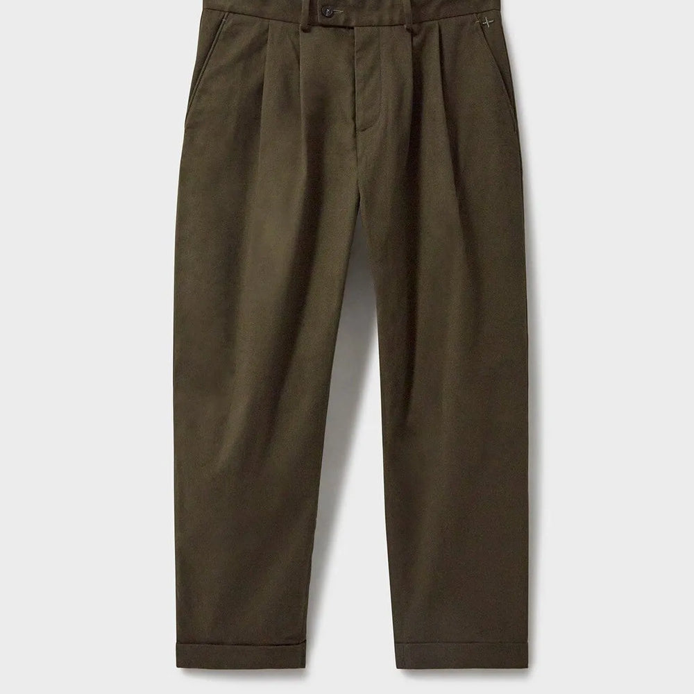 Organic Cotton stretch Deep Neem Green Pleated Trouser