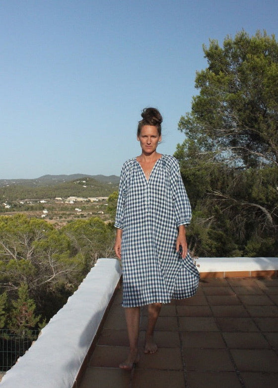 Grace Dress in indigo gingham