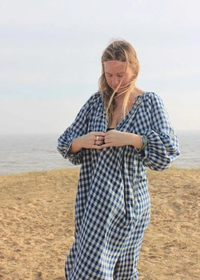 
                  
                    Grace Dress in indigo gingham
                  
                