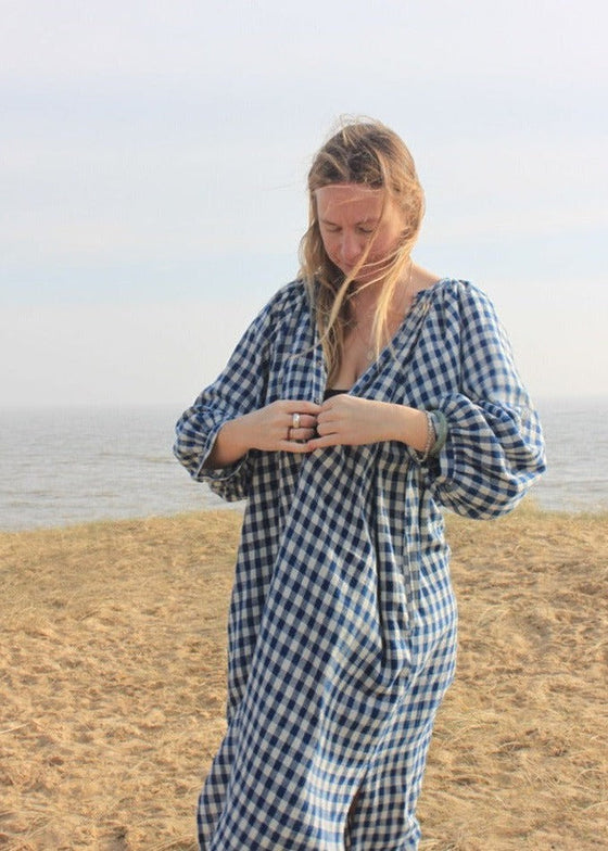 Grace Dress in indigo gingham