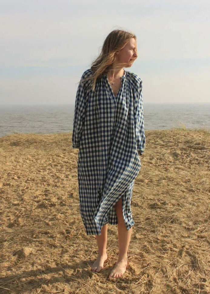 
                  
                    Grace Dress in indigo gingham
                  
                