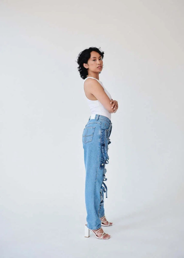 
                  
                    High Waisted Organic Denim Trimmed Jeans
                  
                