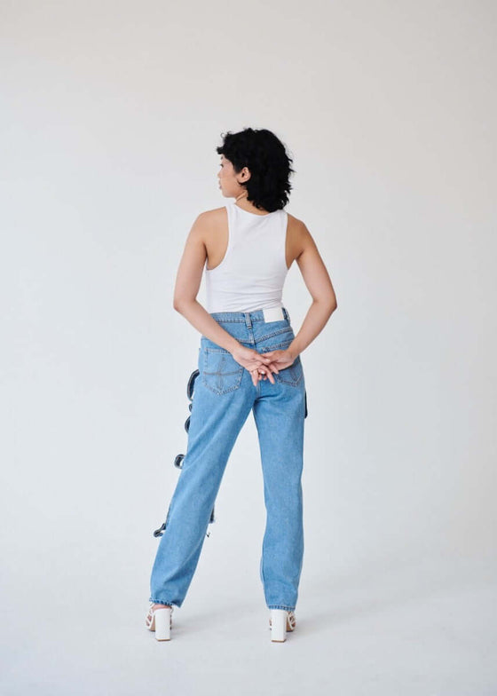 High Waisted Organic Denim Trimmed Jeans