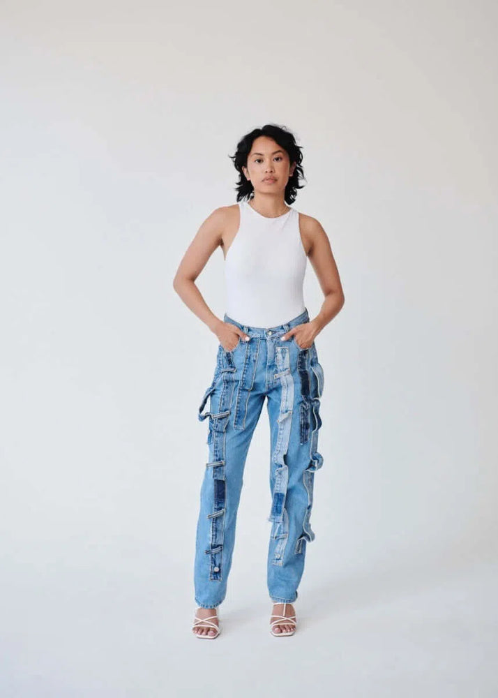 
                  
                    High Waisted Organic Denim Trimmed Jeans
                  
                