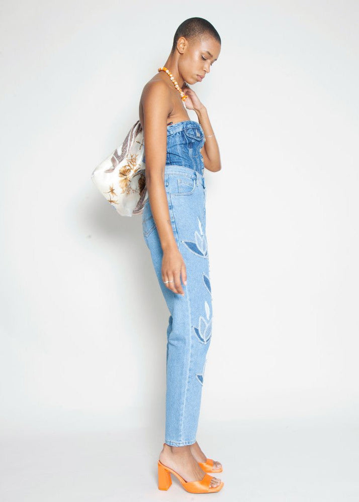 
                  
                    High Waisted Organic Mom Fit Denim Leaf Jeans
                  
                